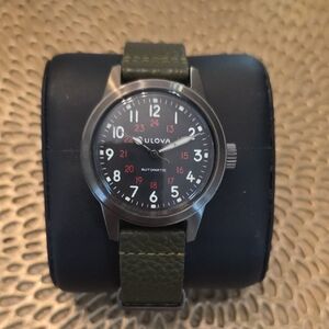 Bulova Men's Automatic Military Leather Nato Strap Watch 97A255K
